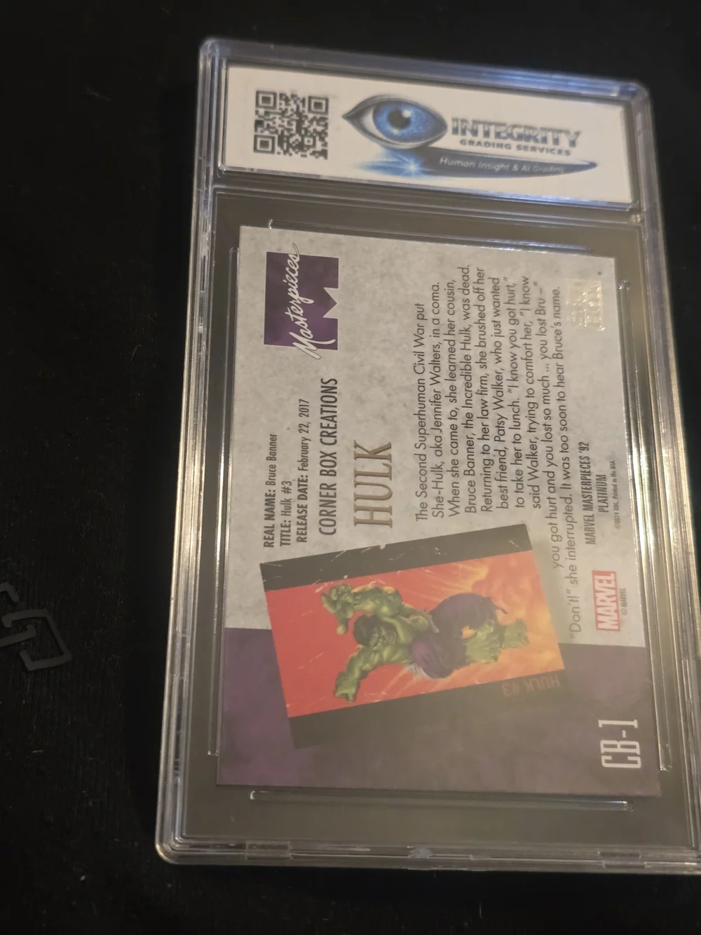 Hulk Marvel Mastrrpieces Corner Box Creations 92 Platinum Gem Mint 10